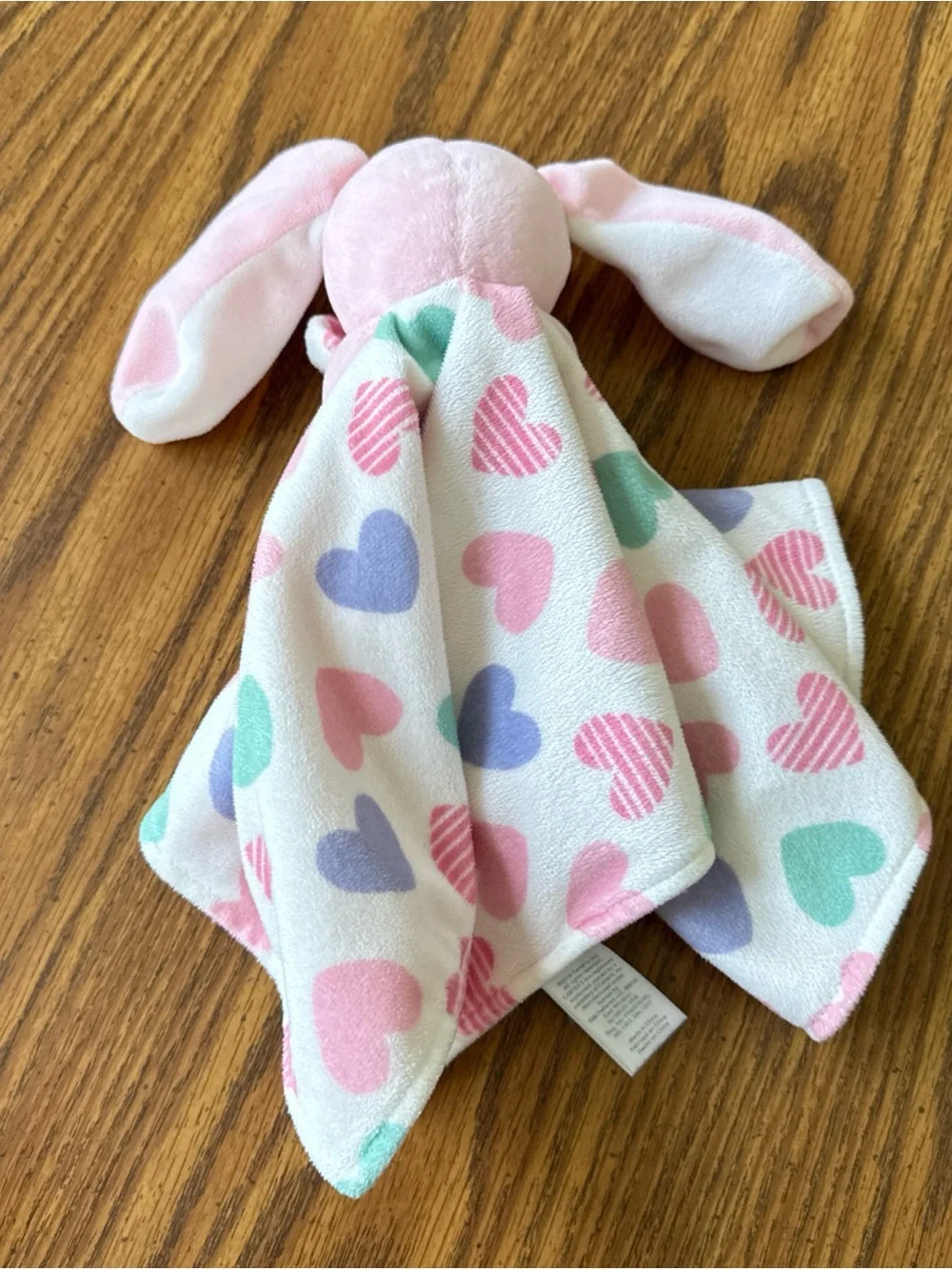 Carters Pink Hearts Bunny Rabbit Plush Baby Security Blanket Lovey Toy 2016